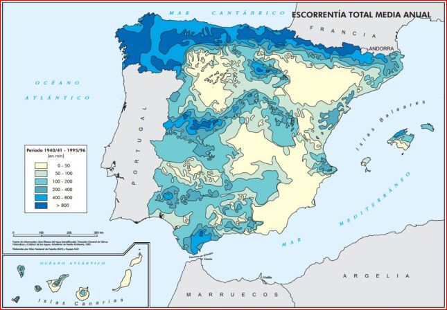 Mapa de la escorrentía en España