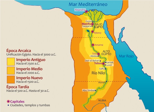 Mapa y cronología del Imperio Egipcio.